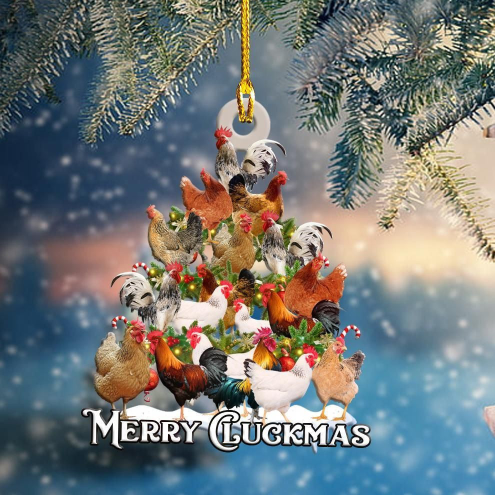 Chicken Merry Cluckmas Shape Ornament, Happy Christmas Ornament, Christmas Gift, Christmas Decoration