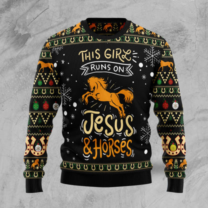 Girls run on jesus and horses Ugly Christmas Sweater,Christmas Ugly Sweater,Christmas Gift,Gift Christmas 2024