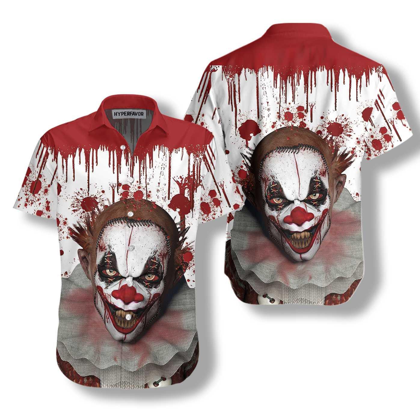 Scary Halloween Clown Faces With Blood Pattern Design Hawaiian Shirt, Hawaiian Shirt Gift, Christmas Gift