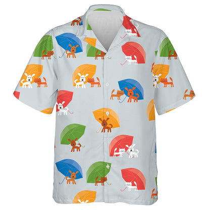 Cartoon Dog Pets Under Umbrellas Isolated Background Hawaiian Shirt, Hawaiian Shirt Gift, Christmas Gift