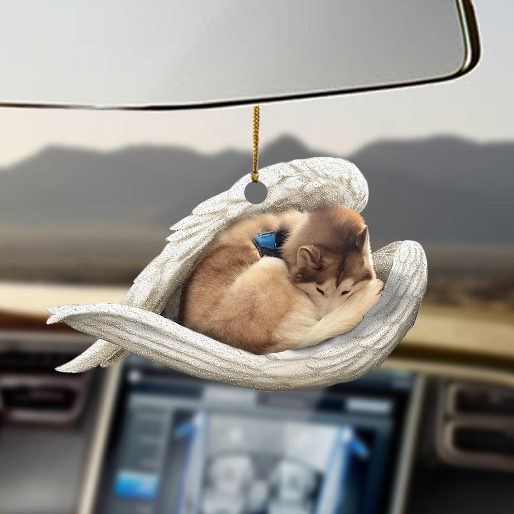 Tan and white husky sleeping angel dog lover ornament cus tjl, Christmas Decoration