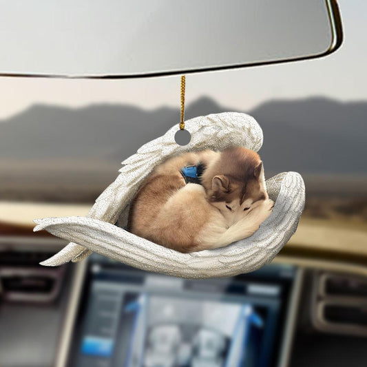 Tan and white husky sleeping angel dog lover ornament cus tjl, Christmas Decoration