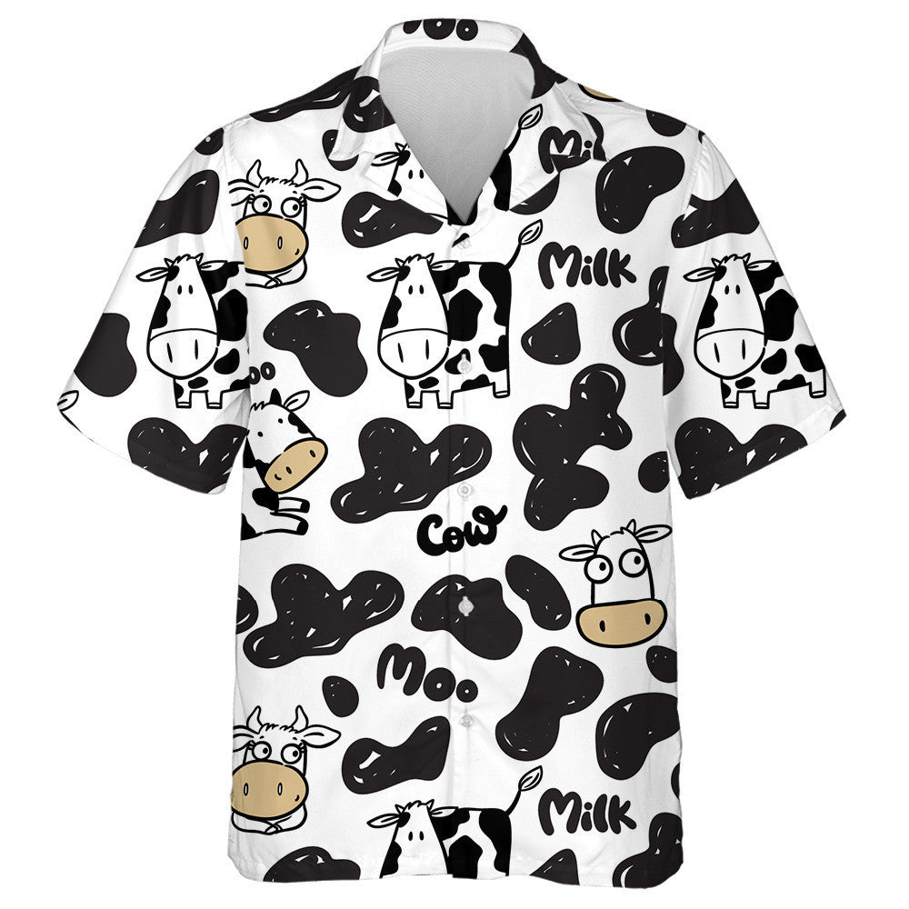 Cartoon Cow With Moo Milk Black And White Hawaiian Shirt, Hawaiian Shirt Gift, Christmas Gift