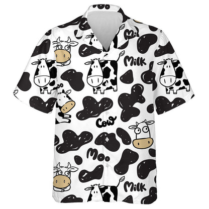 Cartoon Cow With Moo Milk Black And White Hawaiian Shirt, Hawaiian Shirt Gift, Christmas Gift