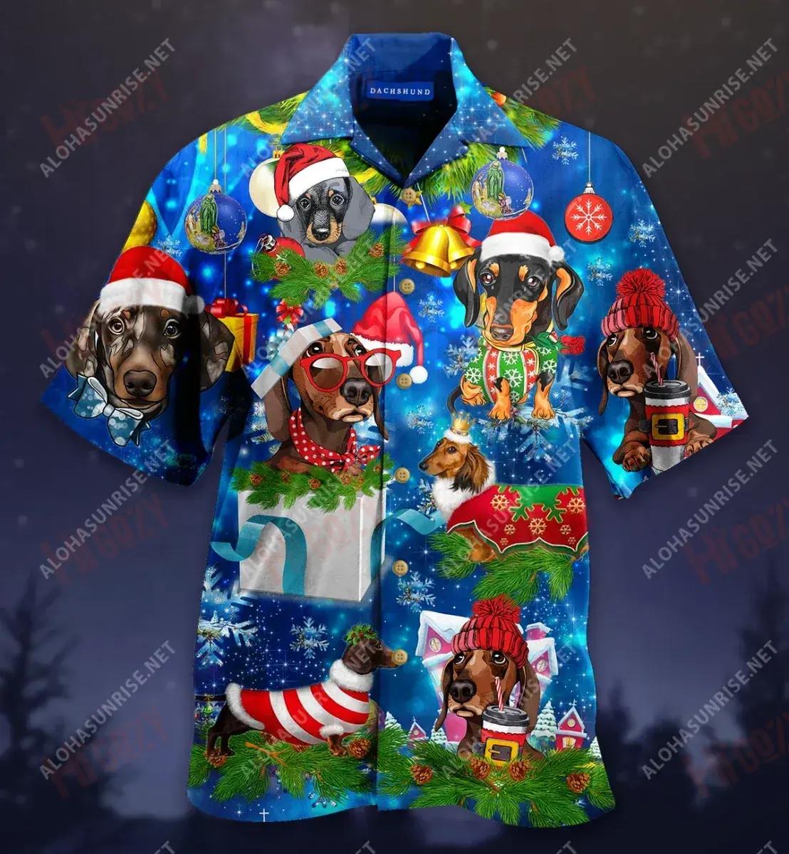 Short On Legs, Long On Love Dachshund Christmas Short Hawaiian Shirt Vacation Aloha Shirt Custom Hawaiian Shirts Hawaiian Shirts For Men, Hawaiian Shirt Gift, Christmas Gift