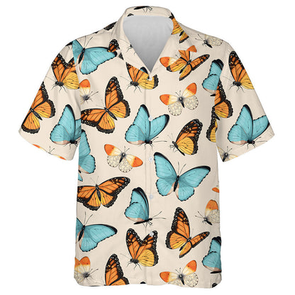 Yellow And Blue Butterflies On A White Background Hawaiian Shirt, Hawaiian Shirt Gift, Christmas Gift
