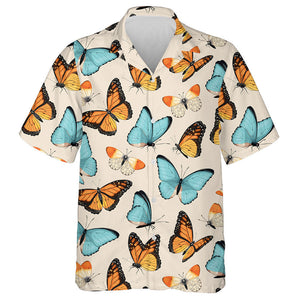 Yellow And Blue Butterflies On A White Background Hawaiian Shirt, Hawaiian Shirt Gift, Christmas Gift