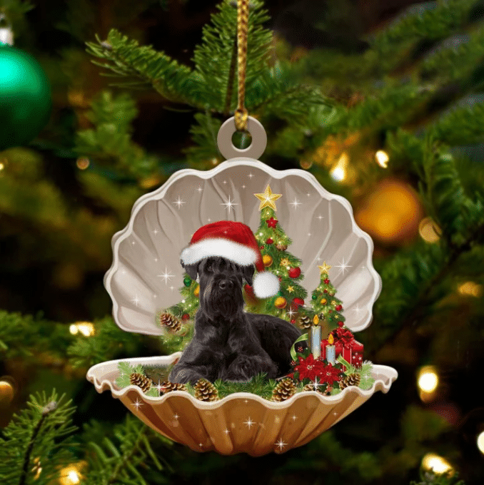 Cute Black Schnauzer Sleeping in Pearl Dog Christmas Ornament Flat Acrylic, Pet Love Gift, Christmas Ornament, Christmas Gift