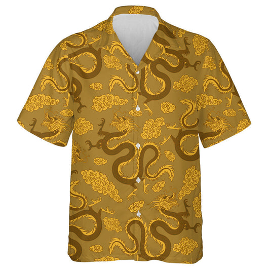 Gold Chinese Dragons On A Gold Background Hawaiian Shirt, Hawaiian Shirt Gift, Christmas Gift