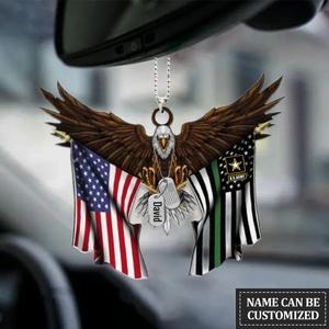 Veteran eagle and dogtag Personalized Flat Car Ornament, Veteran Car Hanging Ornaments, Christmas Decoration