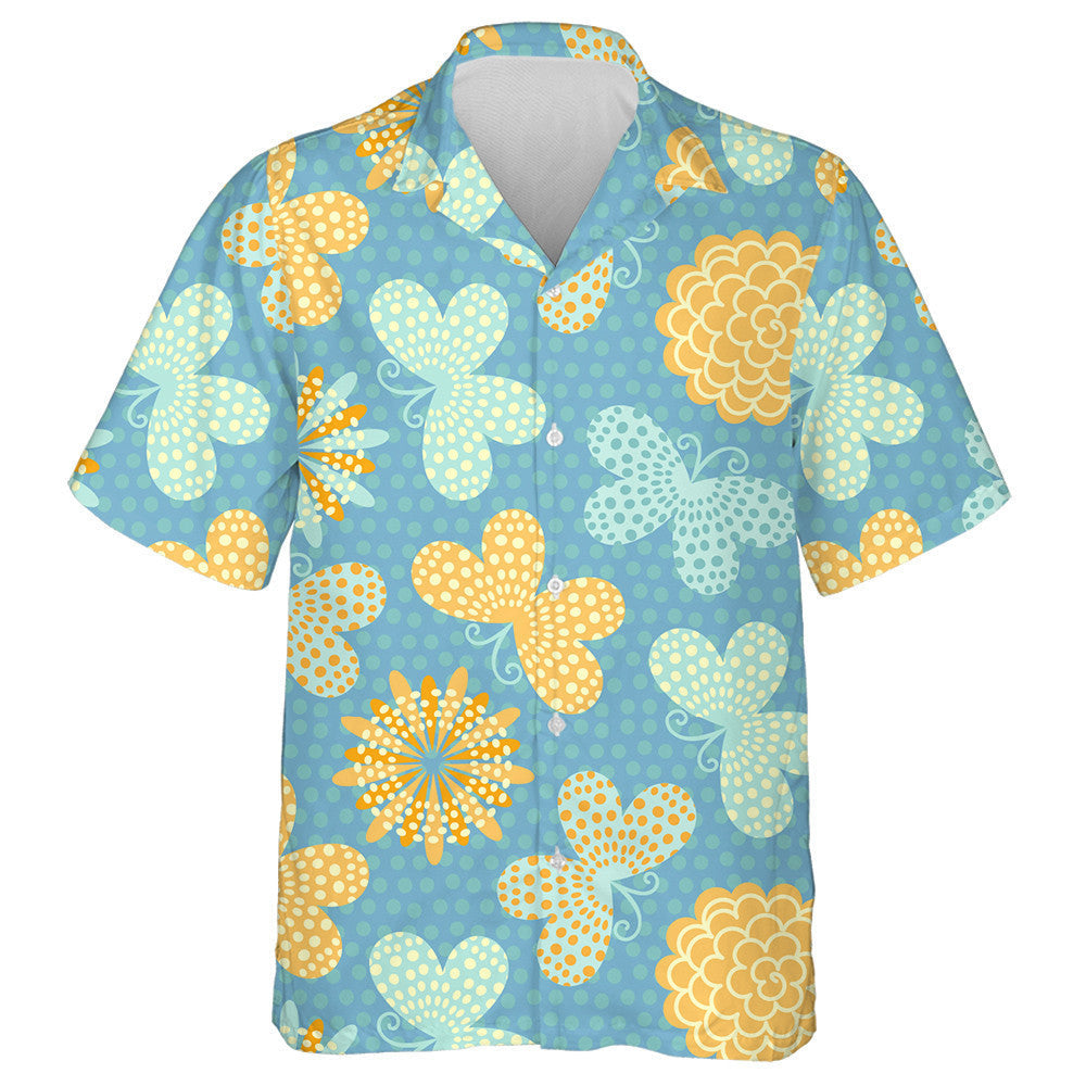 Theme Spring Summer Background With Flowers And Butterflies Hawaiian Shirt, Hawaiian Shirt Gift, Christmas Gift