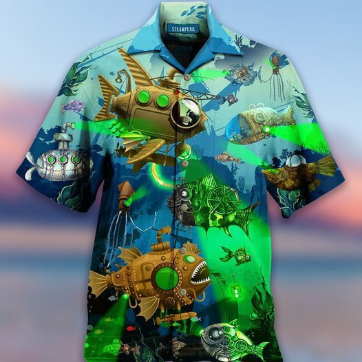 Fish Steampunk Hawaiian Aloha Shirt Unisex Shorts Sleeve Colorful Hawaiian Shorts Beach Short Sleeve_ Hawaiian Shirt Gift, Christmas Gift