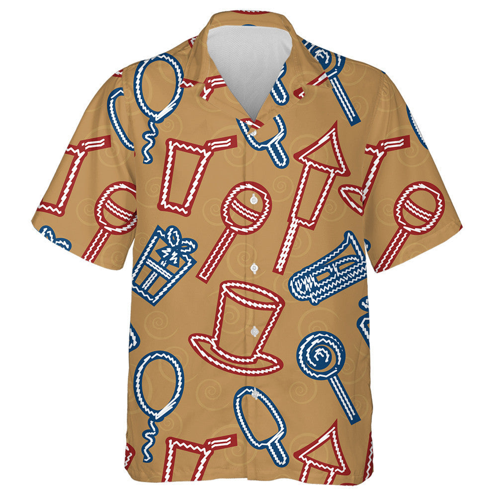 Thick Outline Drawing By Hand With Independence Day Icons Hawaiian Shirt, Hawaiian Shirt Gift, Christmas Gift