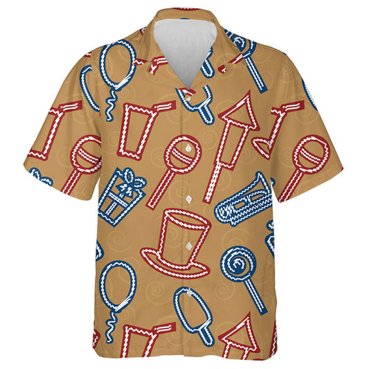 Thick Outline Drawing By Hand With Independence Day Icons Hawaiian Shirt, Hawaiian Shirt Gift, Christmas Gift