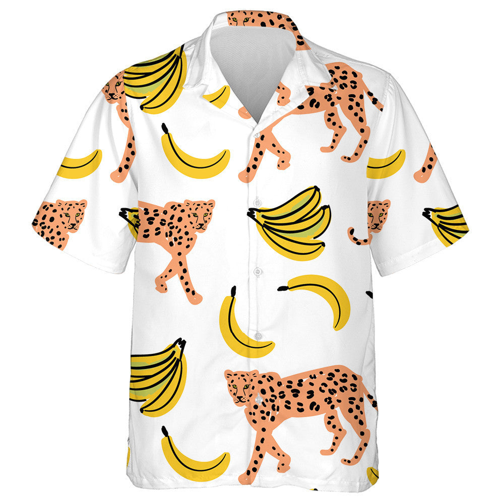 Wild Animals Leopard Yellow Banana On The White Background Hawaiian Shirt, Hawaiian Shirt Gift, Christmas Gift