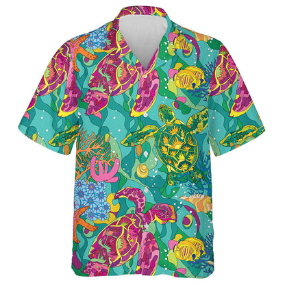 Turtles In Indigenous Style On Yellow Background Hawaiian Shirt, Hawaiian Shirt Gift, Christmas Gift