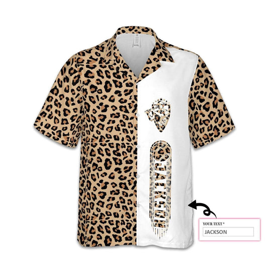 Custom Name Baseball And Leopard Design Hawaiian Shirt,Hawaiian Shirt Gift, Christmas Gift