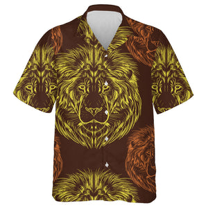 Yellow And Pink Head Of Lion Hawaiian Shirt, Hwaiian For Gift