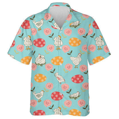 Funny Chicken With Colorful Eggs And Flowers Hawaiian Shirt, Hawaiian Shirt Gift, Christmas Gift