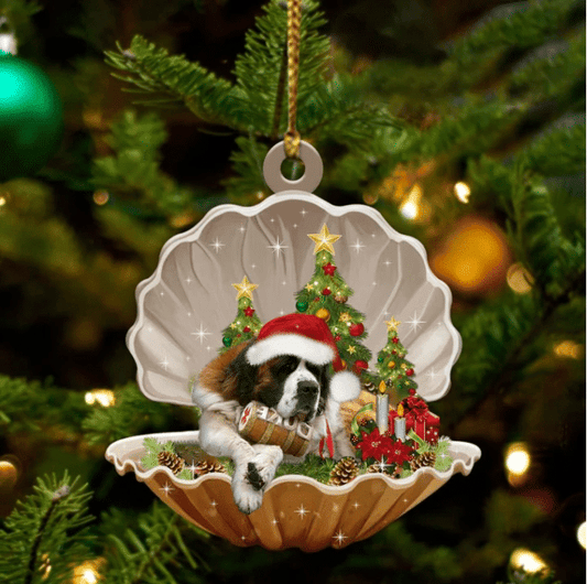 Cute St Bernard Sleeping in Pearl Dog Christmas Ornament Flat Acrylic, Christmas Gift,Christmas Decoration