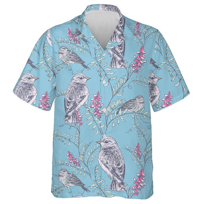 Retro Background With Birds Perched On Flower Branch Hawaiian Shirt, Hawaiian Shirt Gift, Christmas Gift
