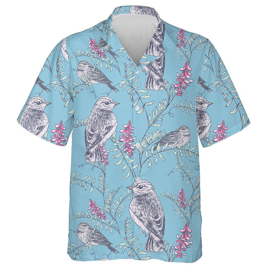 Retro Background With Birds Perched On Flower Branch Hawaiian Shirt, Hawaiian Shirt Gift, Christmas Gift