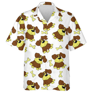 Yellow And Brown Dog With Bone Isolated Background Hawaiian Shirt, Hawaiian Shirt Gift, Christmas Gift