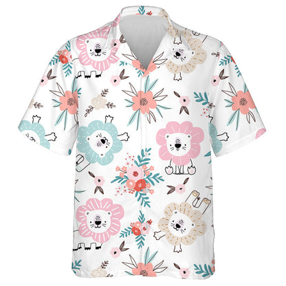 Funny Lions And Floral Elements Hawaiian Shirt,Hawaiian Shirt Gift, Christmas Gift