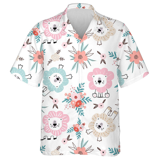 Funny Lions And Floral Elements Hawaiian Shirt,Hawaiian Shirt Gift, Christmas Gift