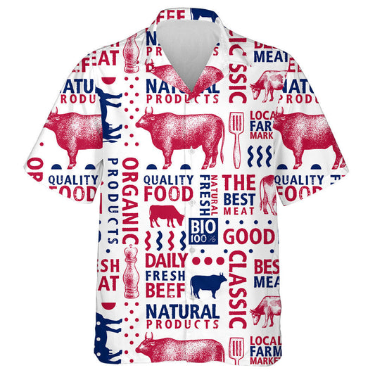 Bull And Cow Silhouette Hand Drawn Retro Farm Hawaiian Shirt, Hawaiian Shirt Gift, Christmas Gift