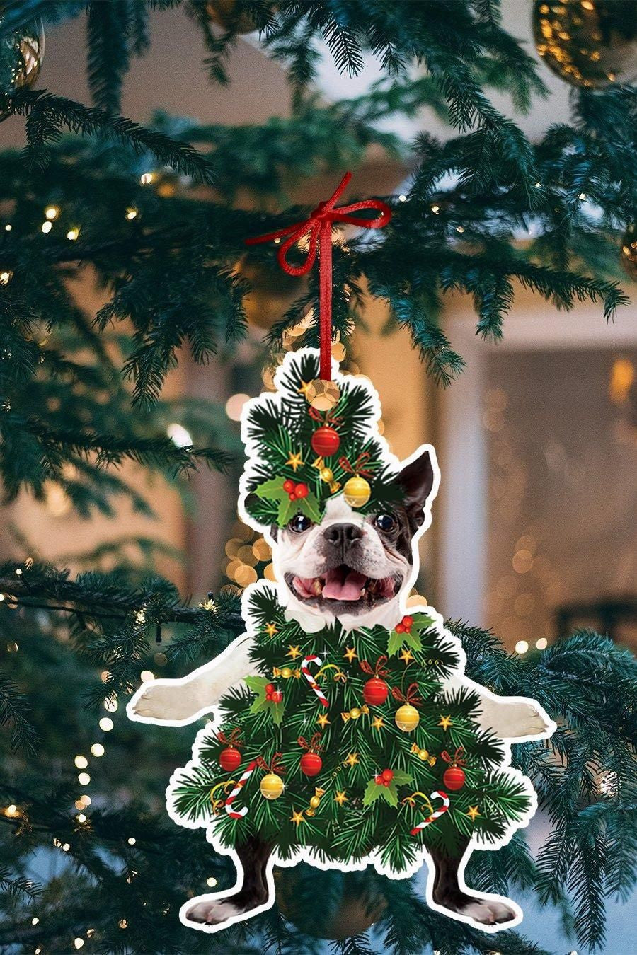 Boston Terrier Christmas tree cosplay Shape Ornament, Christmas Ornament Gift, Christmas Gift, Christmas Decoration