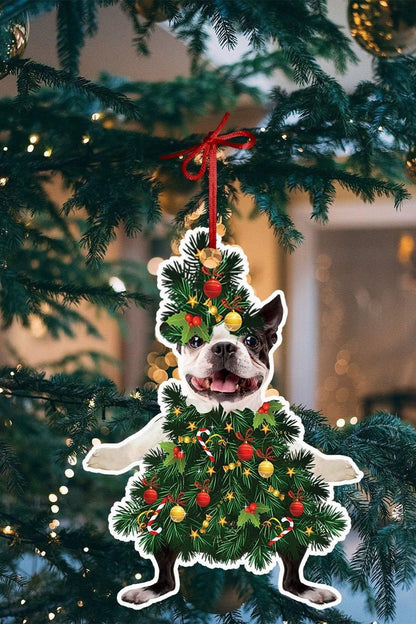 Boston Terrier Christmas tree cosplay Shape Ornament, Christmas Ornament Gift, Christmas Gift, Christmas Decoration