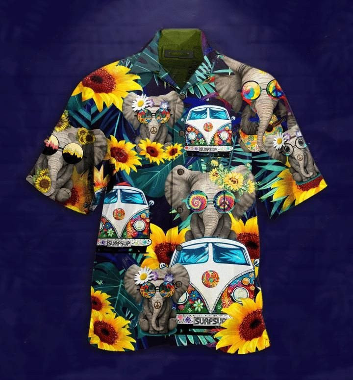 Elephant Hippie Background Design Hawaiian Shirt,Hawaiian Shirt Gift, Christmas Gift