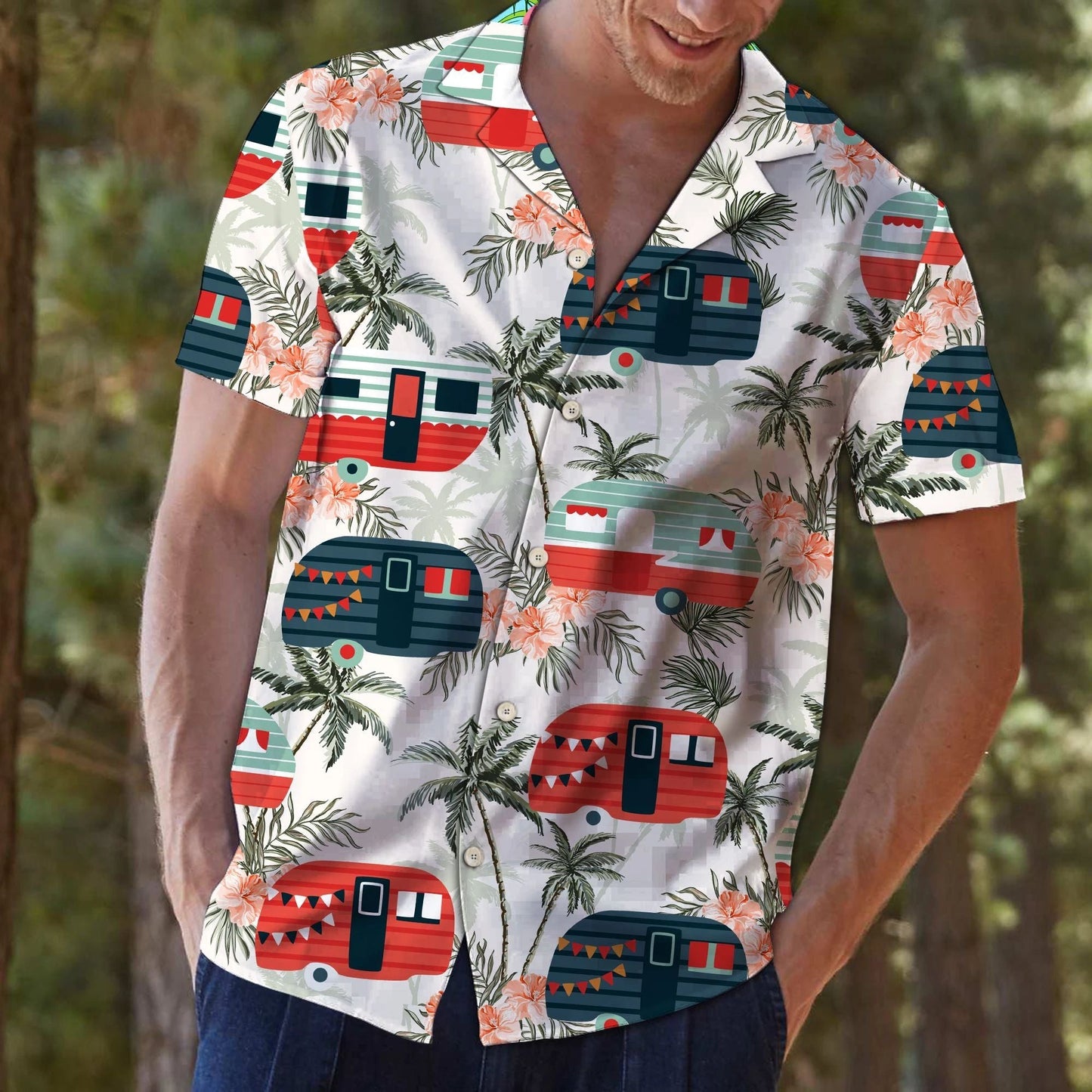 Caravan Let's Go Camping Design Hawaiian Shirt, Hawaiian For Gift