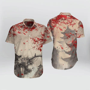 Japanese Red Aesthetic Sakura Cherry Blossom Hawaiian Shirt, Hawaiian For Gift