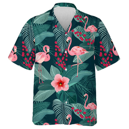 Beautiful Flamingo With Tropcial Palm And Banana Leave Hawaiian Shirt, Hawaiian Shirt Gift, Christmas Gift