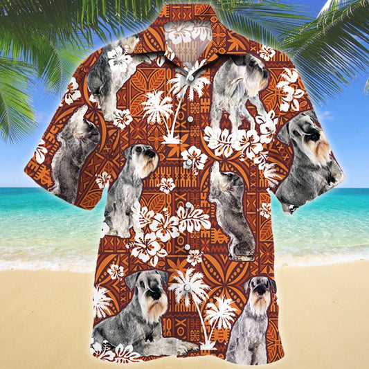 Cutest Standard Schnauzer Dog On Red Tribal Pattern Hawaiian Shirt, Hawaiian Shirt Gift, Christmas Gift