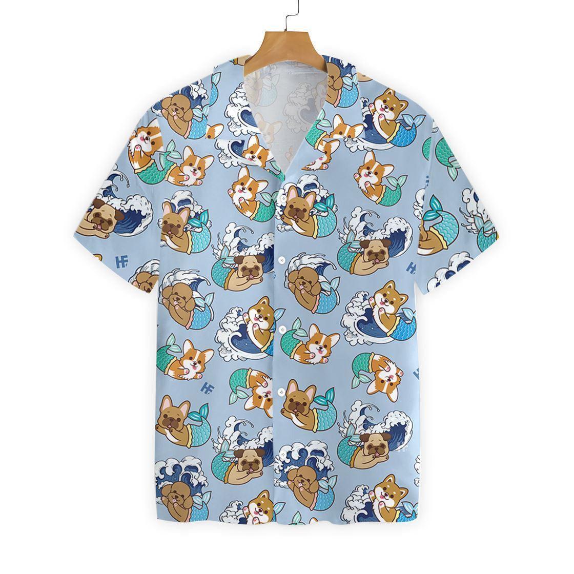 Dog Mermaid And Wave Pattern Blue Design Hawaiian Shirt, Hawaiian Shirt Gift, Christmas Gift