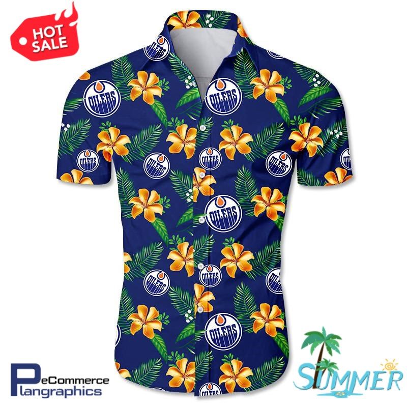 Edmonton Oilers Hawaiian Aloha Shirt Hawaiian Shorts Beach Short Shirt, Hawaiian Shirt Gift, Christmas Gift