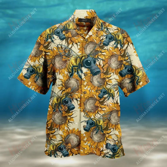Bee Gas Mask Unisex Short Sleeve Shirt Hobbies Hawaiian T Shirts Custom Hawaiian Shirts Funny Hawaiian Shirts, Hawaiian Shirt Gift, Christmas Gift