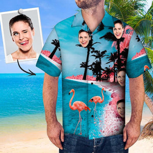 Palm Tree And Flamingo Custom Photo Hawaiian Shirt,Hawaiian Shirt Gift, Christmas Gift