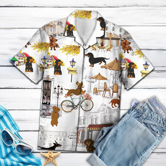Home Is Where My Dachshund Is Cute Scene Pattern Hawaiian Shirt, Hawaiian Shirt Gift, Christmas Gift