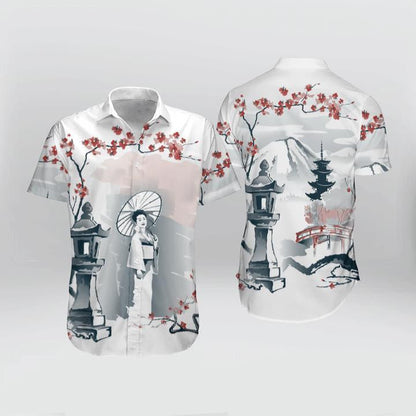 Japanese Sakura Cherry Blossom Woman Pattern Hawaiian Shirt,Hawaiian Shirt Gift, Christmas Gift