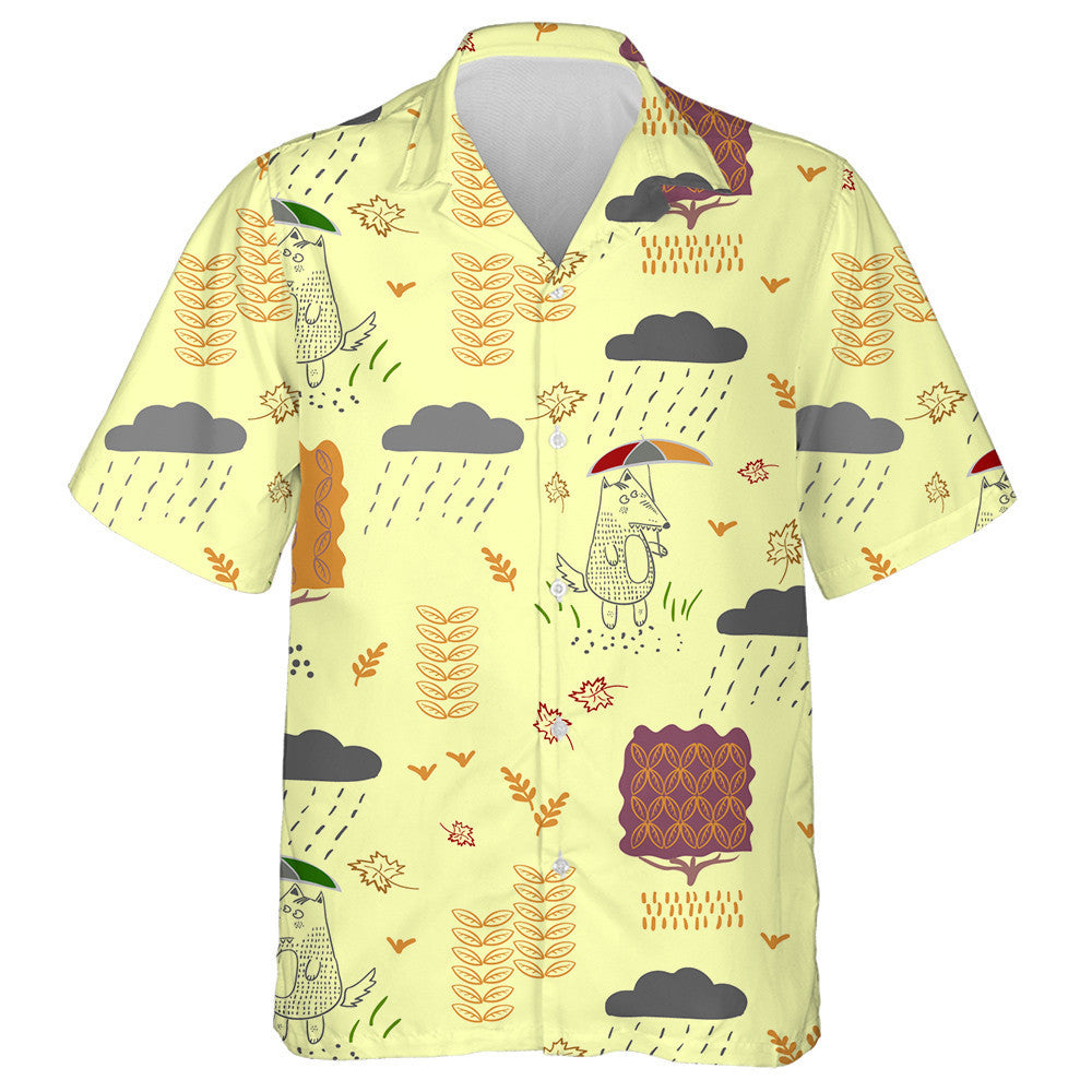 A Wolf In Autumn With An Umbrella In The Rain Hawaiian Shirt, Hawaiian Shirt Gift, Christmas Gift