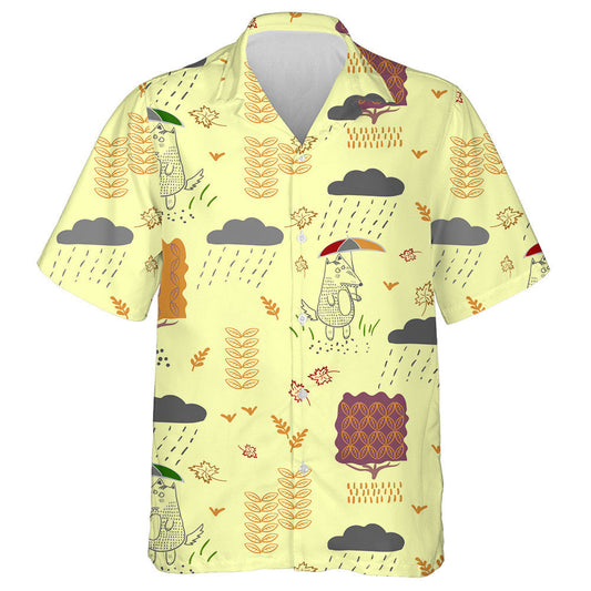 A Wolf In Autumn With An Umbrella In The Rain Hawaiian Shirt, Hawaiian Shirt Gift, Christmas Gift