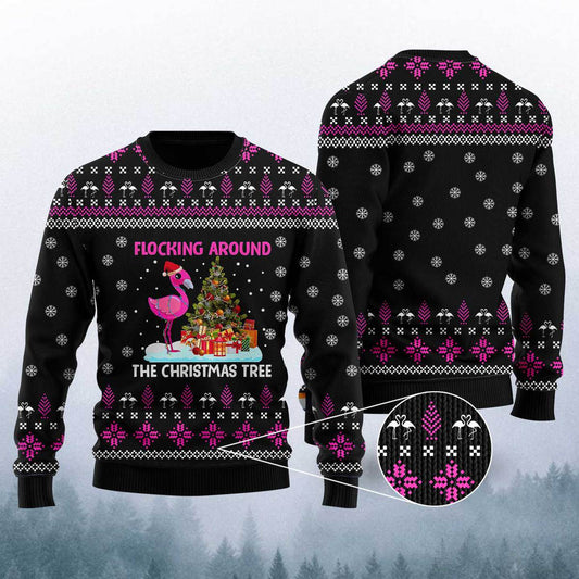 Funny Flamingo Flocking Around The Christmas Tree Ugly Christmas Sweater,Christmas Ugly Sweater,Christmas Gift,Gift Christmas 2022