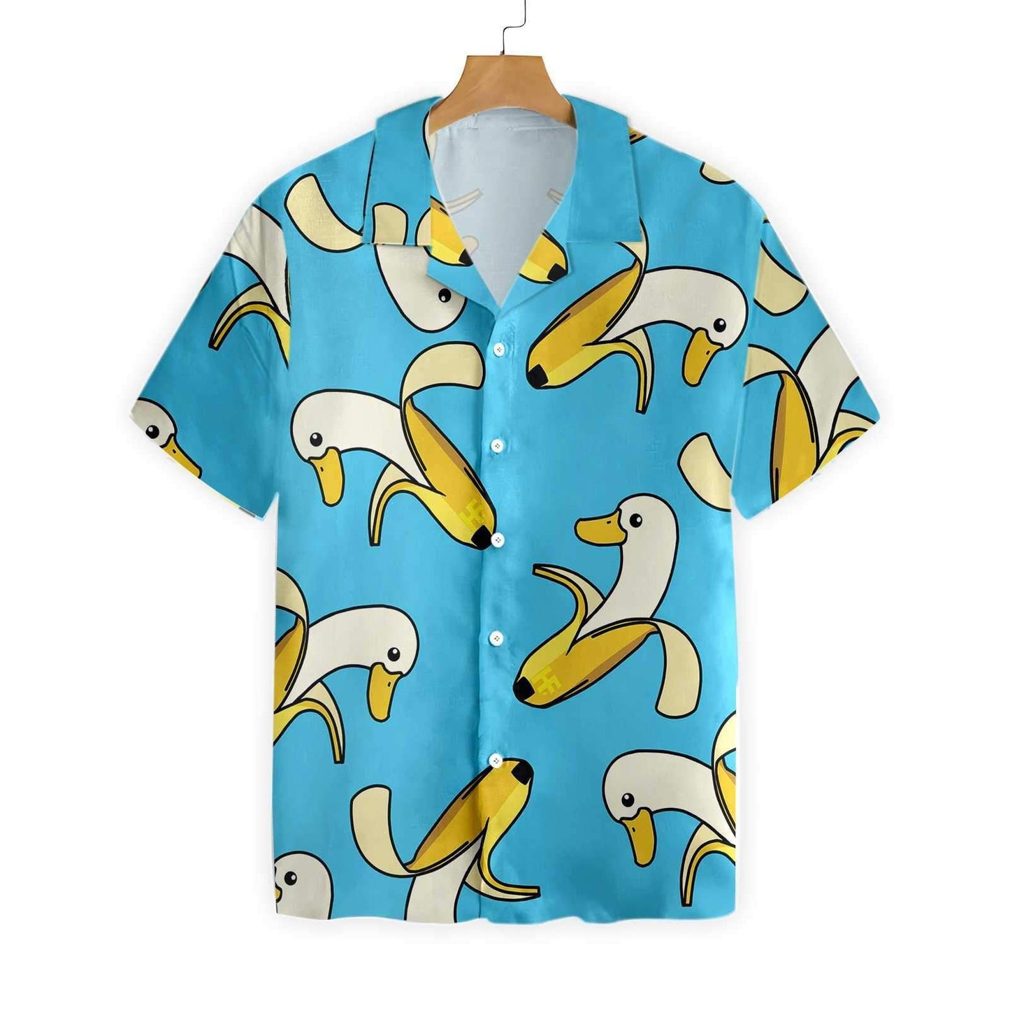 Funny Cute Banana Duck Hawaiian Shirt Deep Sky Blue, Hawaiian Shirt Gift, Christmas Gift