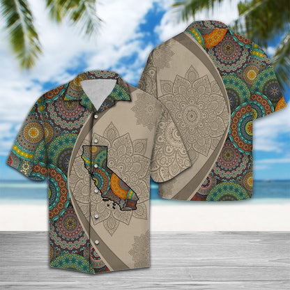 Classic Map Of California Mandala Flower Patchwork Pattern Hawaiian Shirt, Hawaiian Shirt Gift, Christmas Gift
