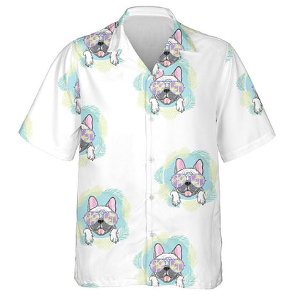 French Bulldog Heart Sunglasses And Palm Leaves Hawaiian Shirt, Hawaiian Shirt Gift, Christmas Gift