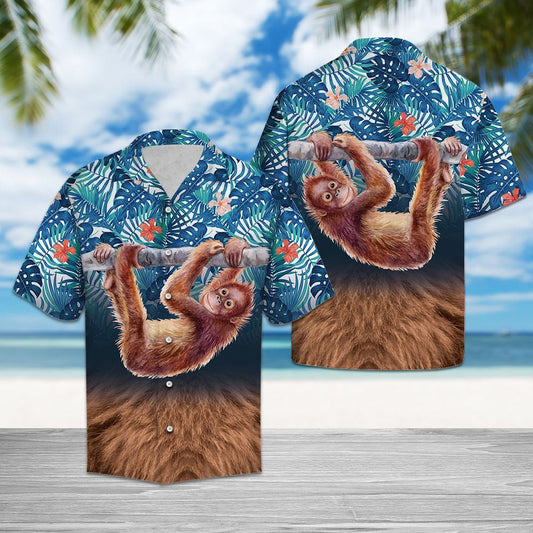 Lovely Monkey Hanging On Trunk Design Hawaiian Shirt,hawaiian Shirt Gift, Christmas Gift